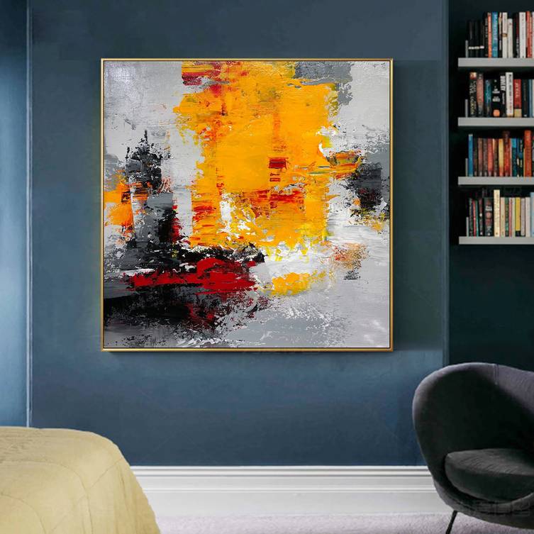 Gray Knife Contemporary Palette Abstract Canvas Artwork 3HI1G wall art